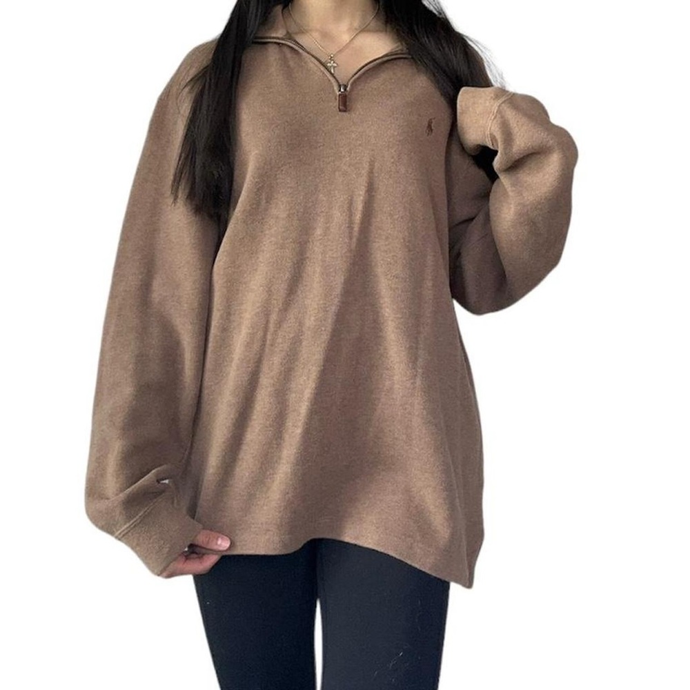 Polo Ralph Lauren 100% cotton Taupe Cognac Light
half zip pullover.